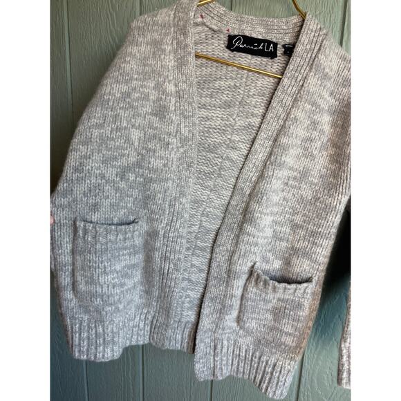 Parrish LA 100% Merino Wool Open Front Cardigan Sweater - Gray Marled - Size S - Picture 6 of 9
